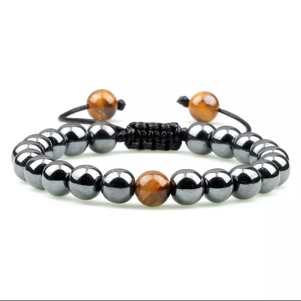 Mens Hematite Brown Tigers Eye bracelet beaded crystal bracelet